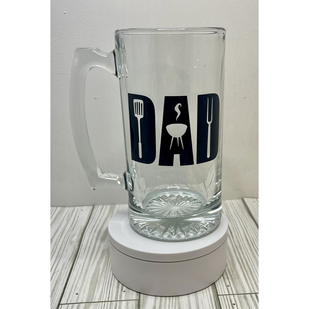 Grilling Dad Clear Beer Mug w/Thumb Rest 15 oz